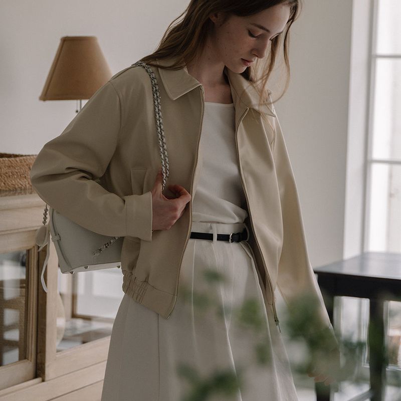 Leather Bomber Jacket - Ivory