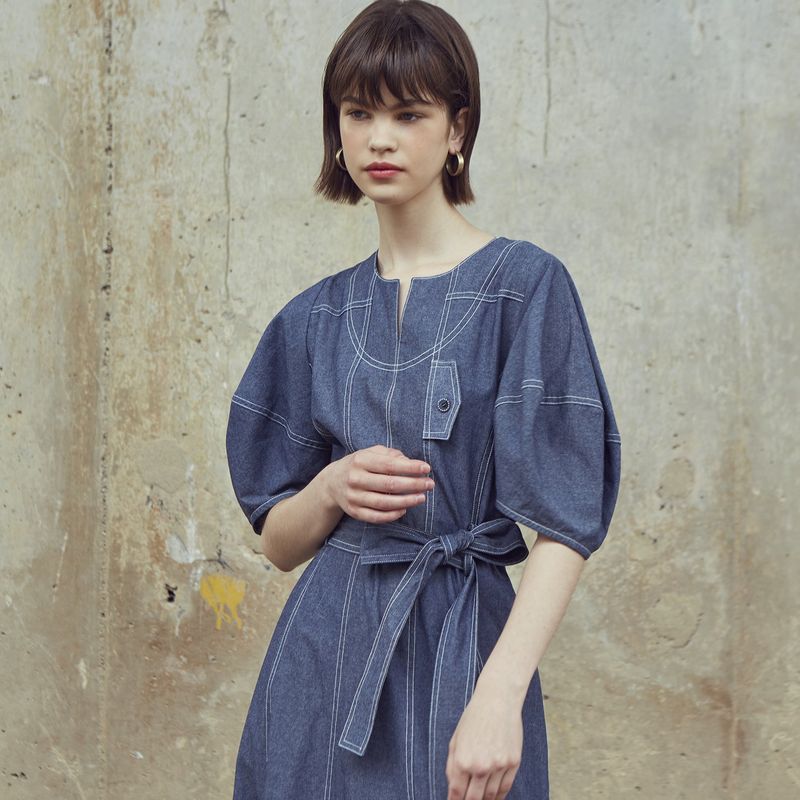 [LINE] Summer Denim Stitch Dress