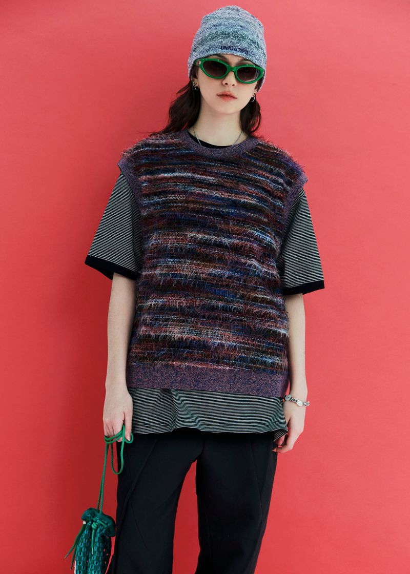 FUR KNIT VEST / PURPLE