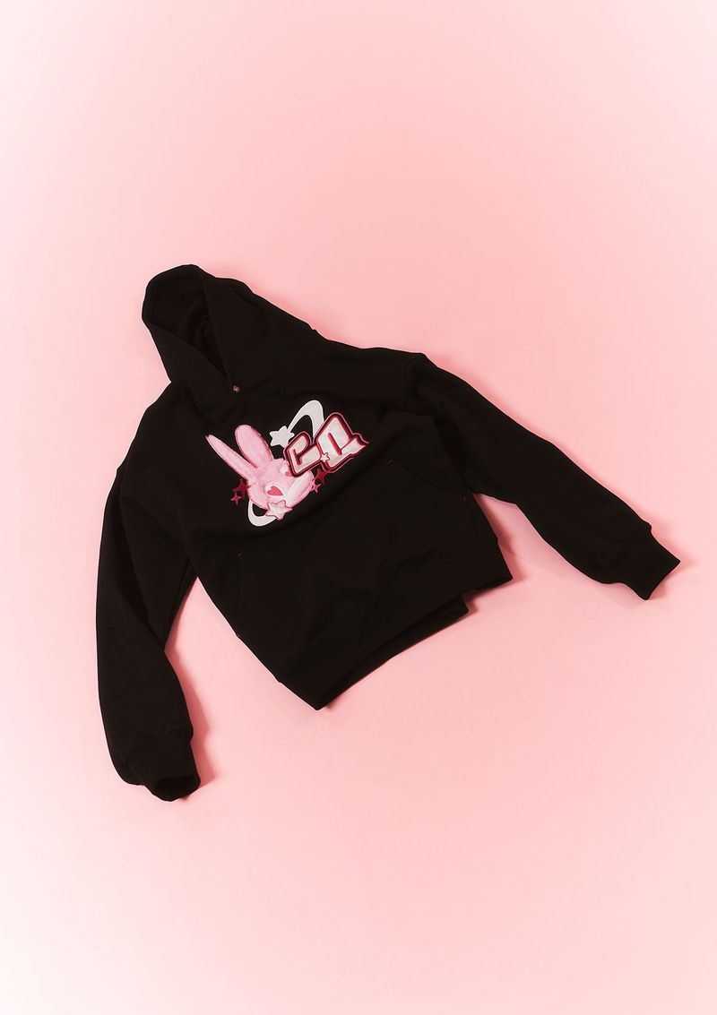 fur bunny planet hoody - black