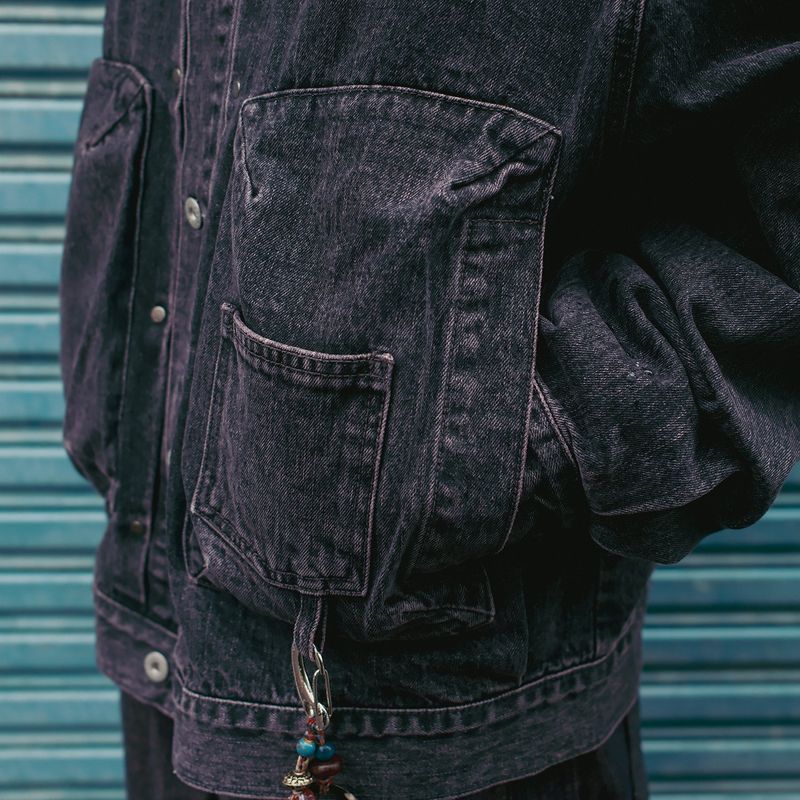 Bleach dyeing trucker jacket / Vintage purple
