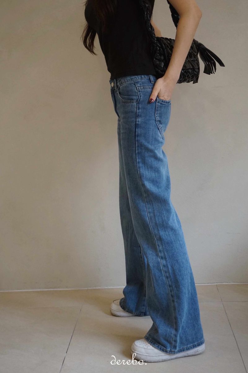 low semi-long denim pants