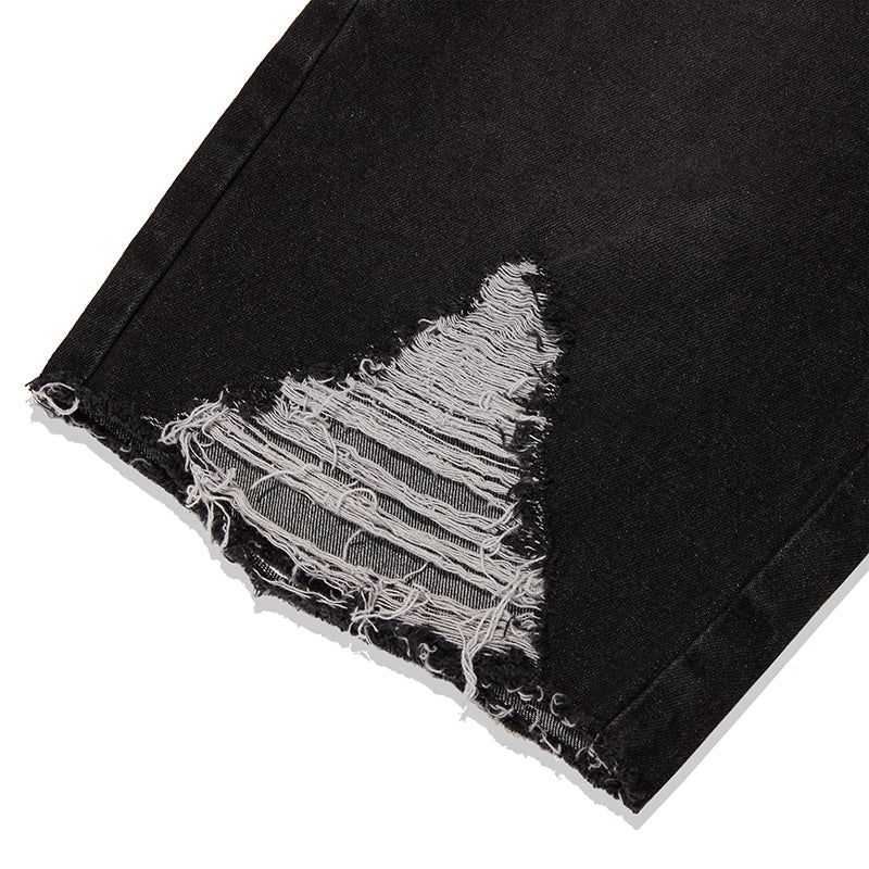 DAMAGE HALF DENIM PANTS [BLACK]