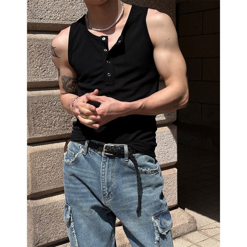 [BASIC ITEM] Henry neck botton sleeveless(3color)