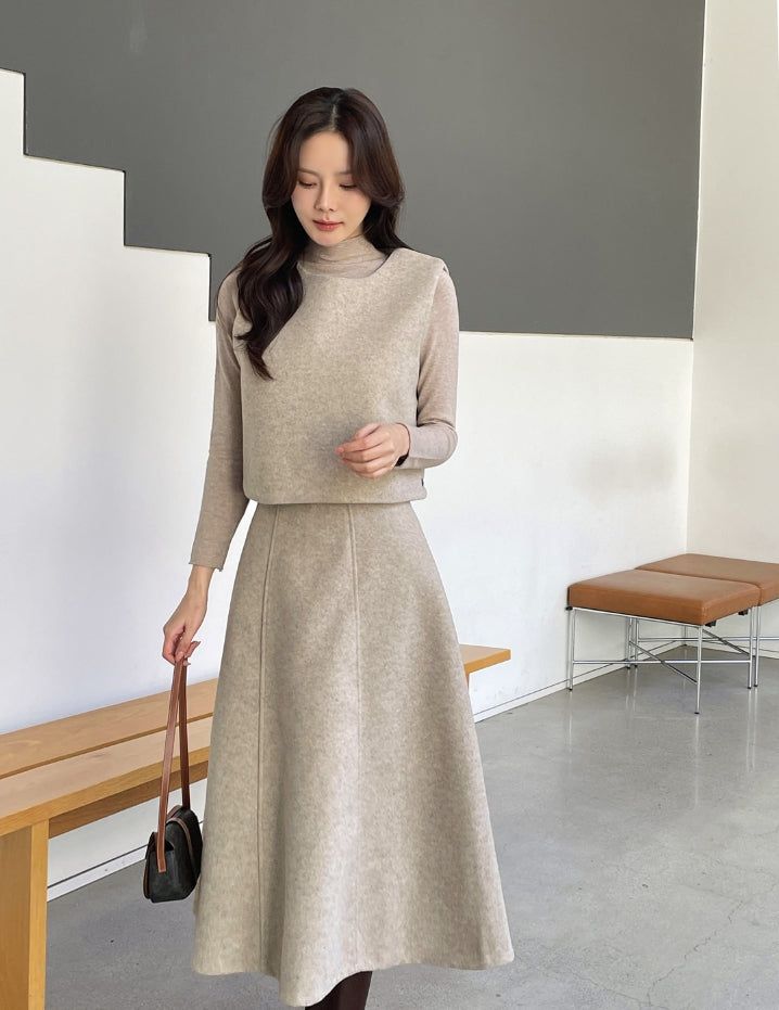 iam mari（アイアム マリ）の「[3 piece set] ReadyU Half-Neck Knit Wool Vest Skirt Set（Setup）」