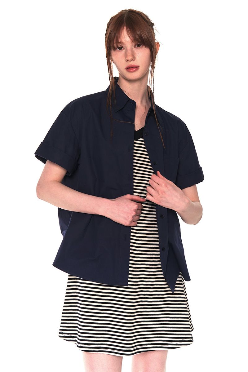 HALF COTTON OVERFIT SHIRTS (NAVY)