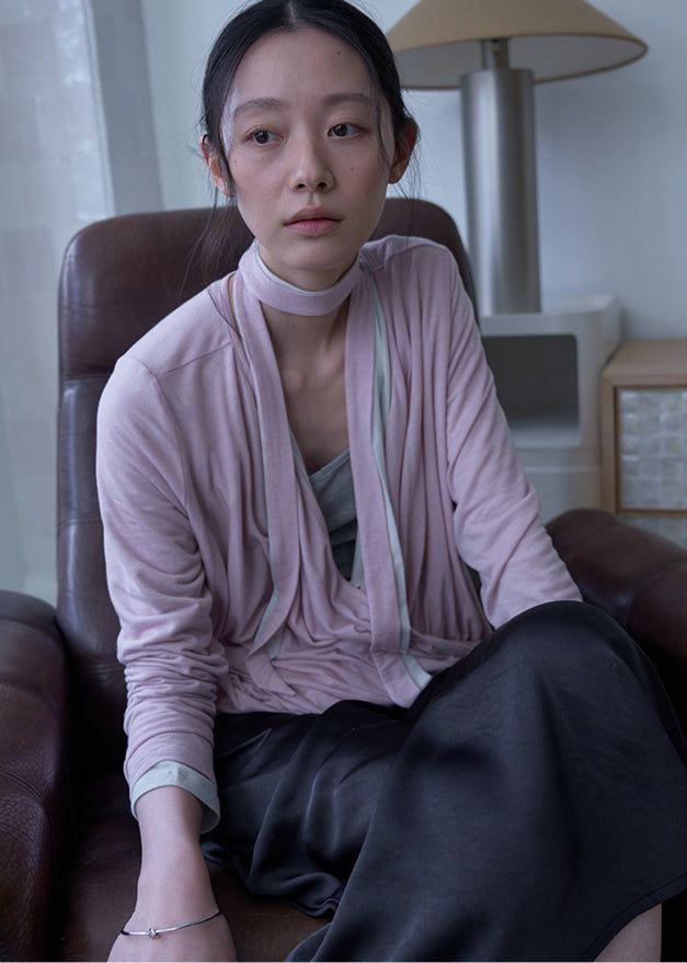 Lotus Drape Scarf Top (Bluish Pink)