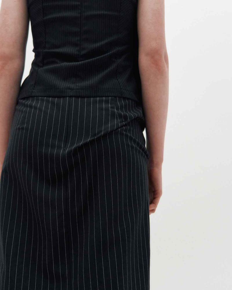 Wide Tie Stripe Halter Top _ BLACK