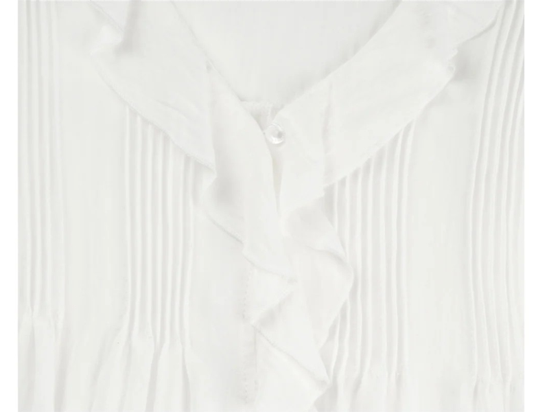 FRILL NECK PINTUCK BLOUSE (WHITE)