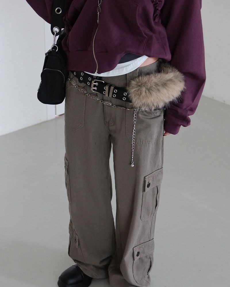 Punching mink fur layered belt