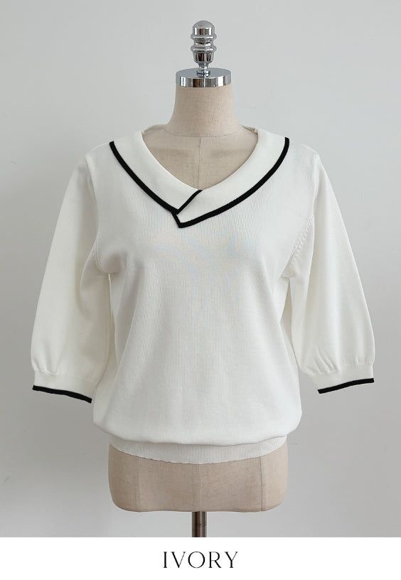 Roven Color Matching Collar Half-Length Knit