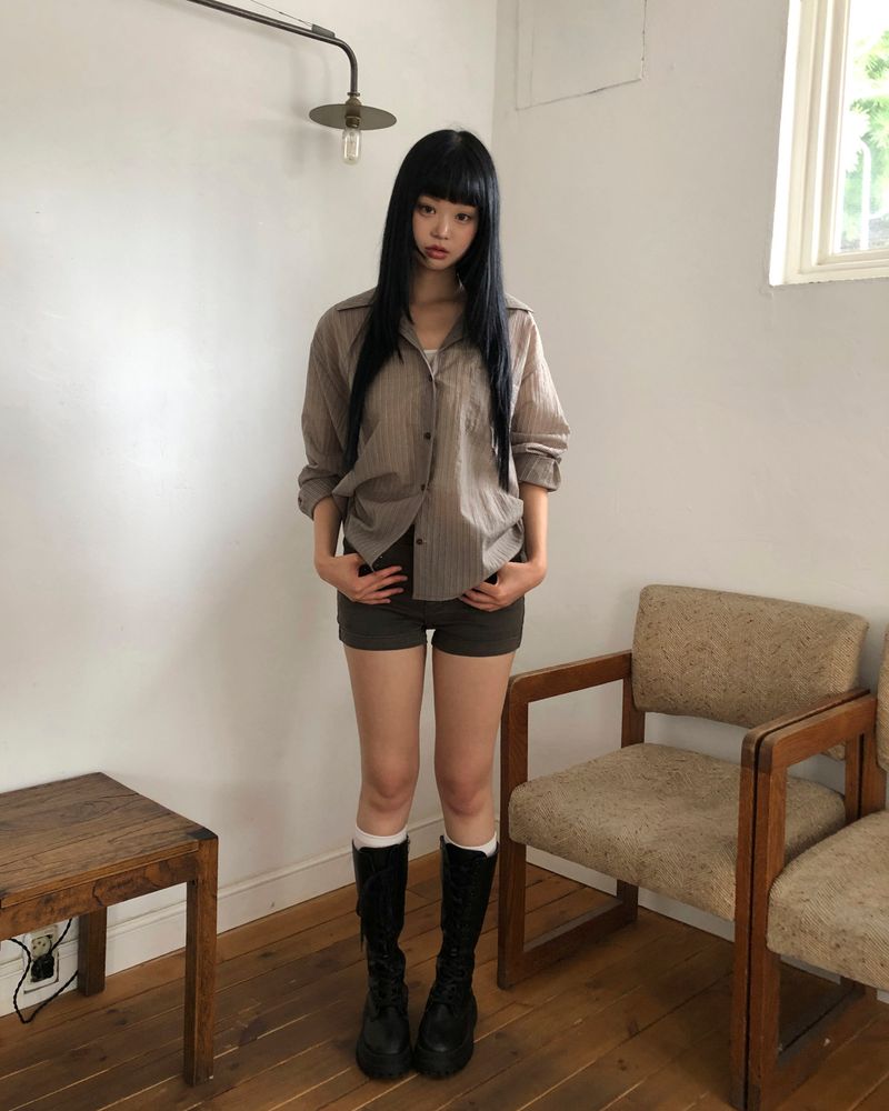 Qupen Washed Cotton Shorts