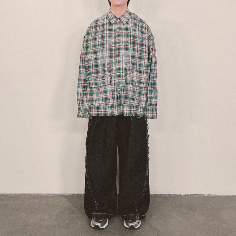 smoke wash check shirt_green