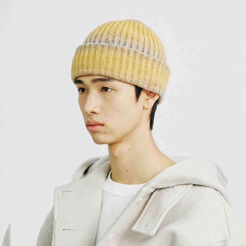 WOOL BLENDED KNIT GRADATION BEANIE YELLOW