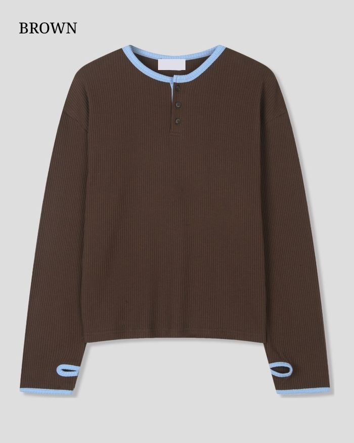 (UNISEX) ヘンリーネック ワッフル ウォーマー ティー