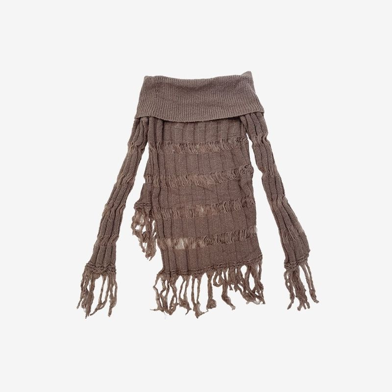 [NONCODE] Rumble Off-Shoulder Unbalanced Knitwear