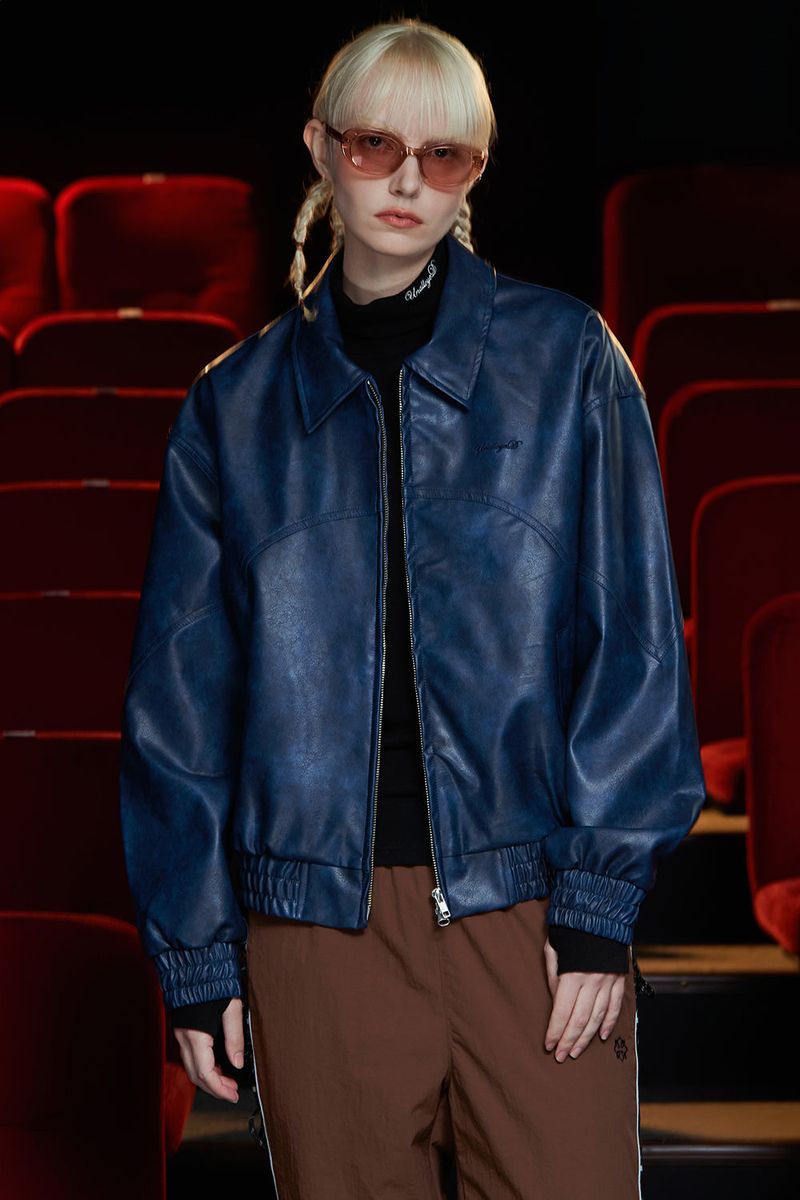 FAUX LEATHER WESTERN BLOUSON / BLUE