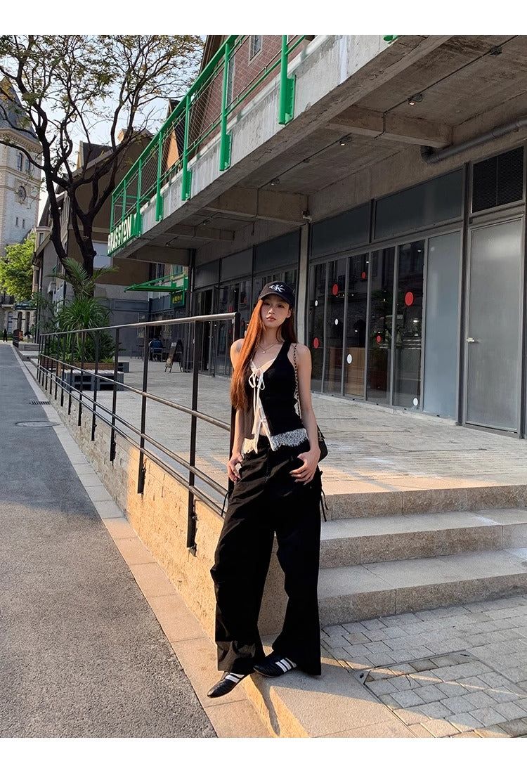 Black Lace Layered Vest Sleeveless Top