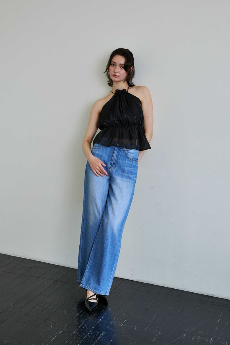 PEARL HALTERNECK TOP / BLACK