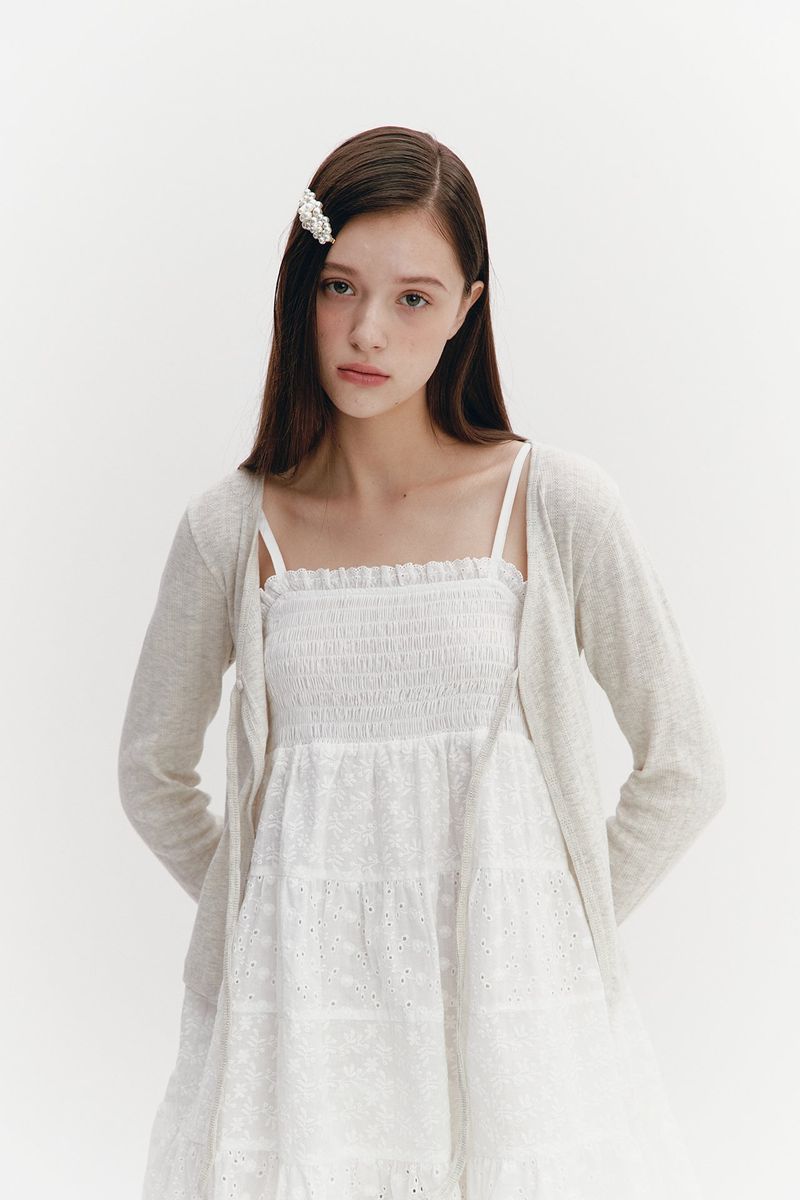 Ribbon Punching Cardigan Oatmeal