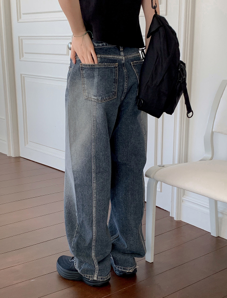 SP Washing Slit Denim Wide Pants
