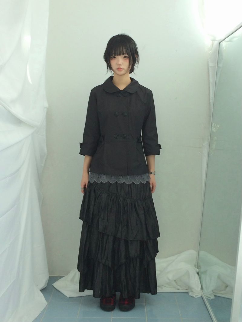 Diagonal Layer Shirring Long Skirt