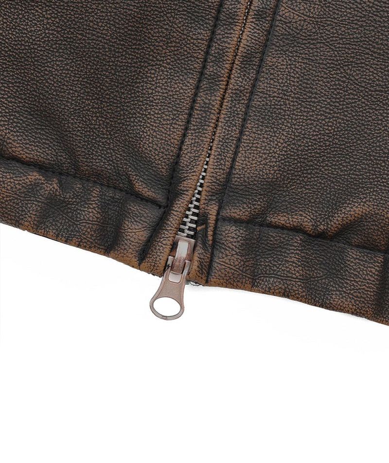 Washed Leather Crop Jacket - Brown