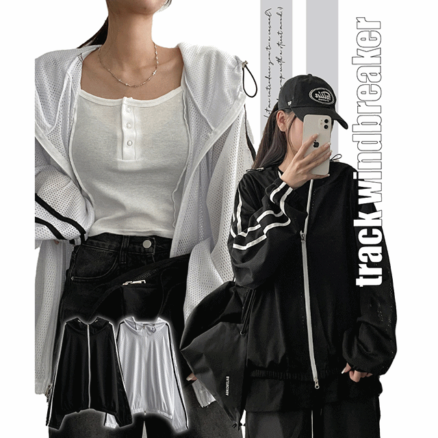 hijjoo(ハイチュー)の「Ditline Coloring Two Way Mesh High-Neck Hooded Jumper(Jackets/Outerwear)」
