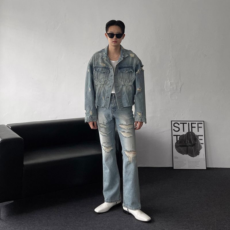 MG624,625 incision damage jean jacket (2 colors)