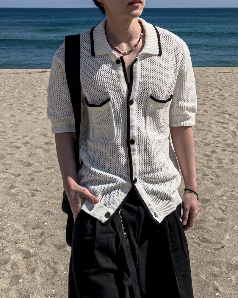 Lattice Short Sleeve Knit Cardigan