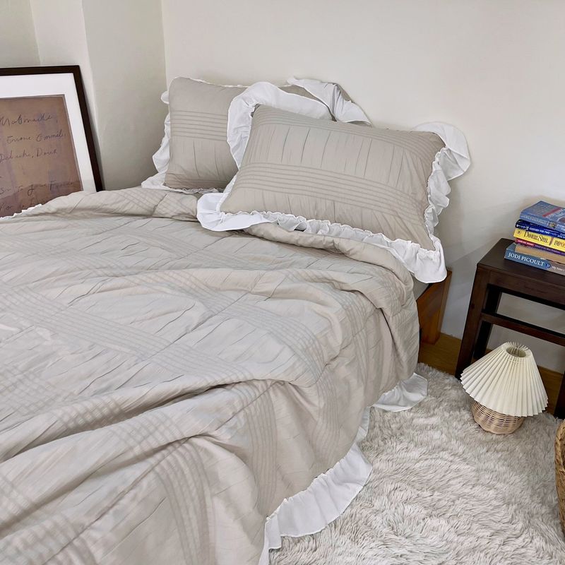 Shirring ruffle light comforter set - Oatmeal beige - SS
