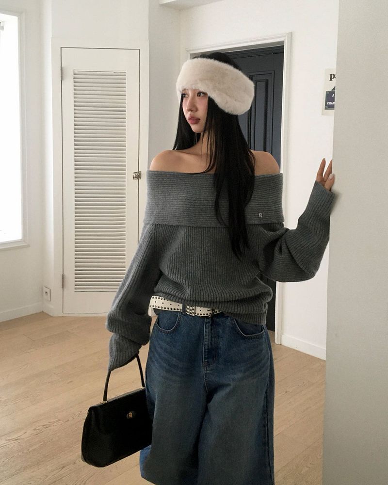 [ORIGINAL] DARE Off-Shoulder Rib Knit