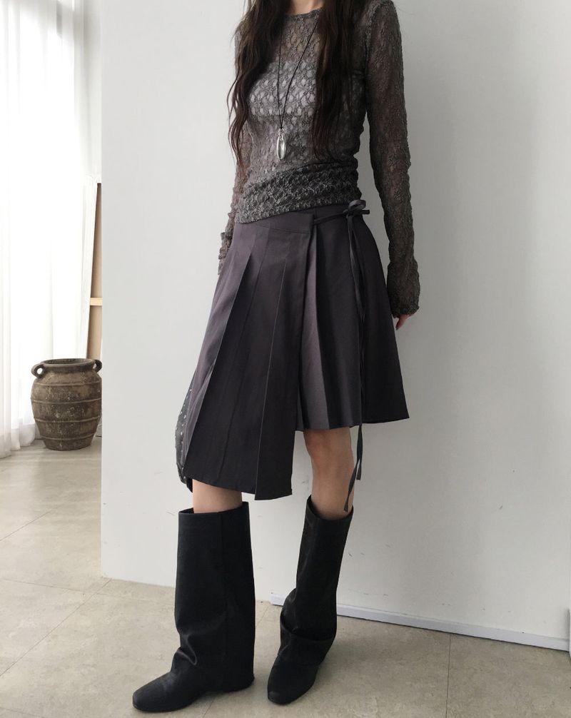 Unbal pleated wrap skirt