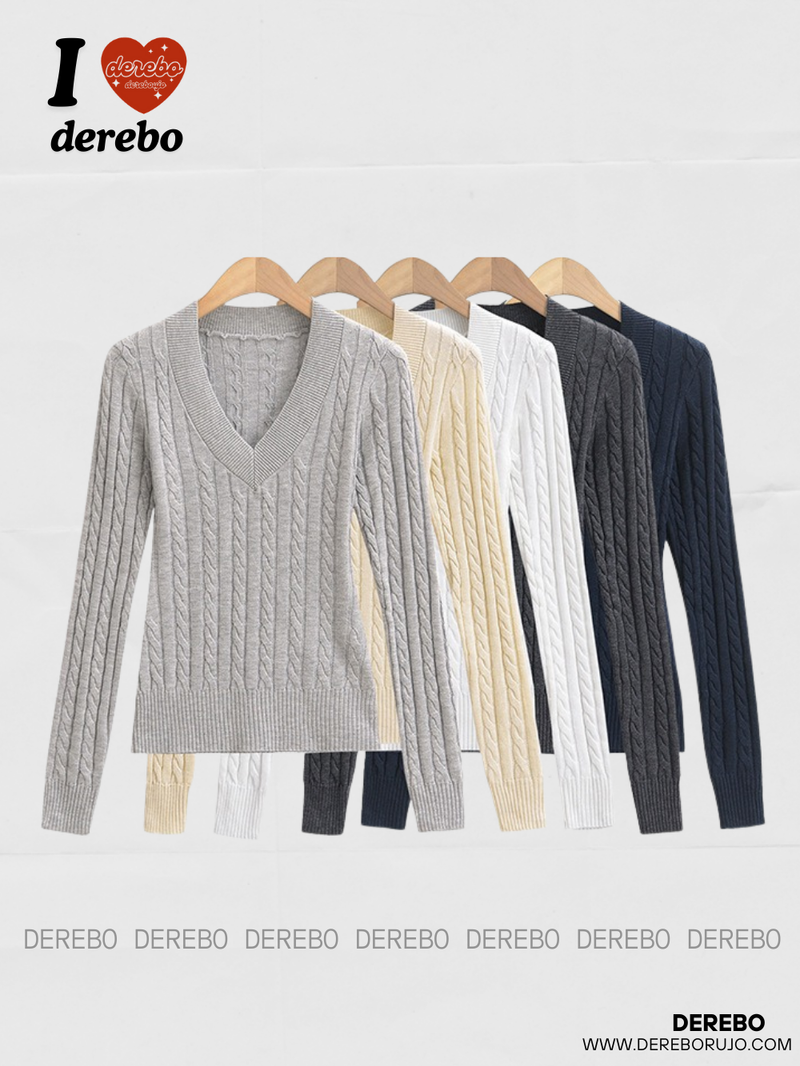 College V-neck wool twisted knitwear