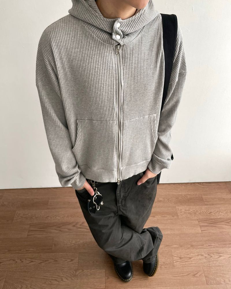 Compack Waffle High Neck Hood Zip-up