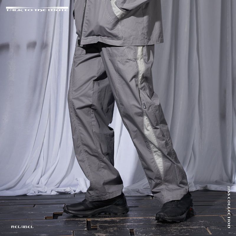 RELABEL Gray Color-Blocked Patchwork Multi-Panel Stitched Relaxed-Fit Casual Pants