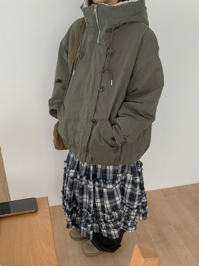 Felch Check Wool Quilted Bomber Padding Jumper
