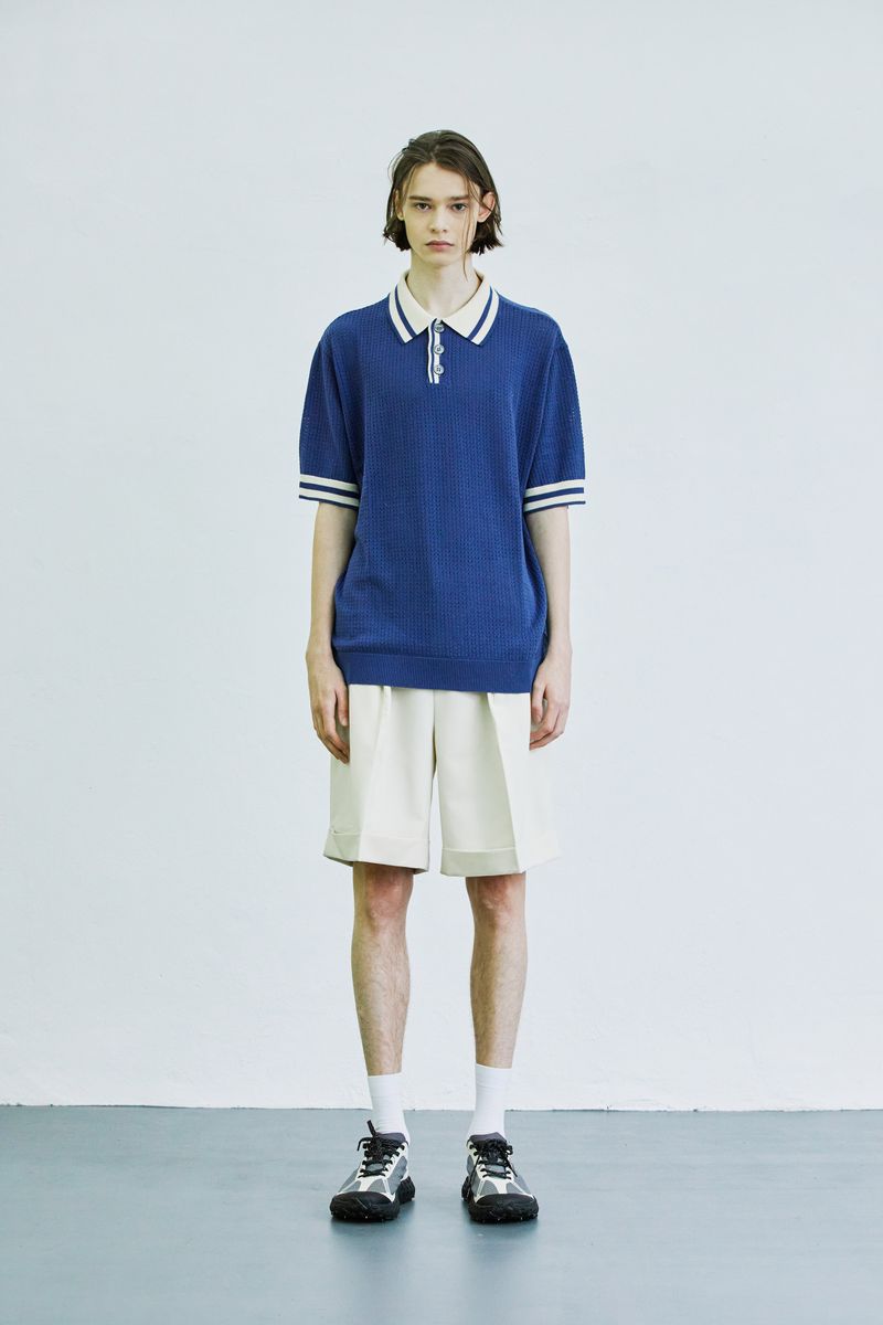 loop stitch turn up half pants cream