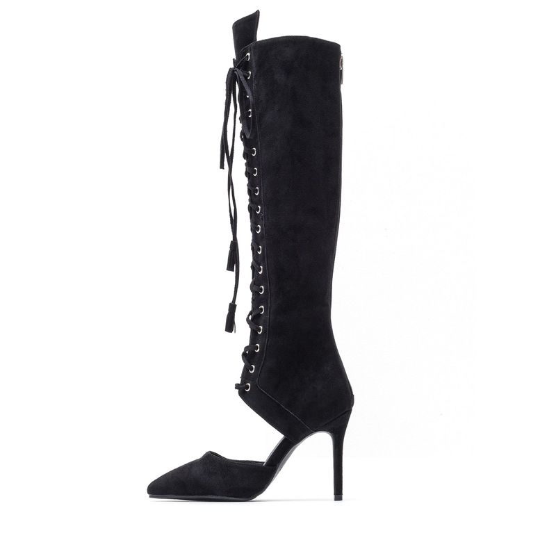 SSIMEEZ（シミズ）の「Lace-Up Under The Knee Boots Heel(Black)（Shoes）」