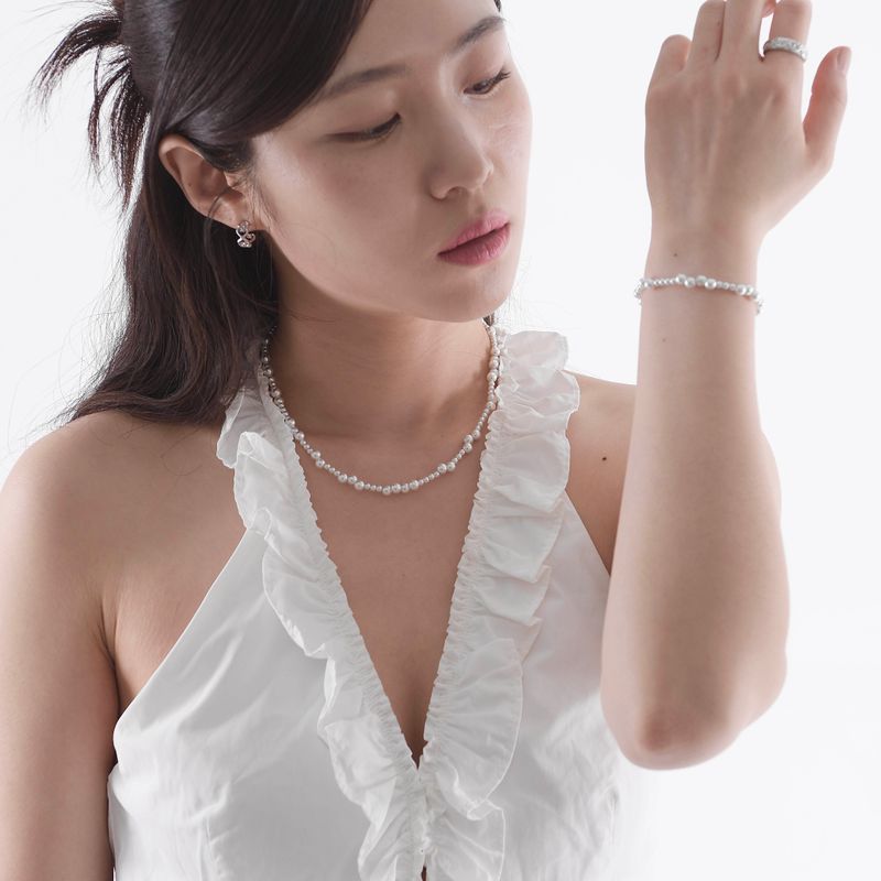 Wave Glass Pearl  Necklace & Bracelet (set)