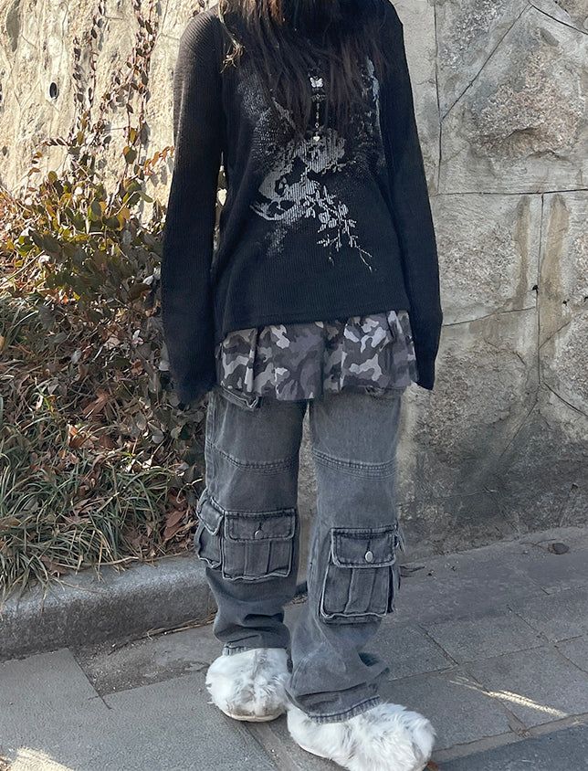Pocket Camo Pleats Skirt