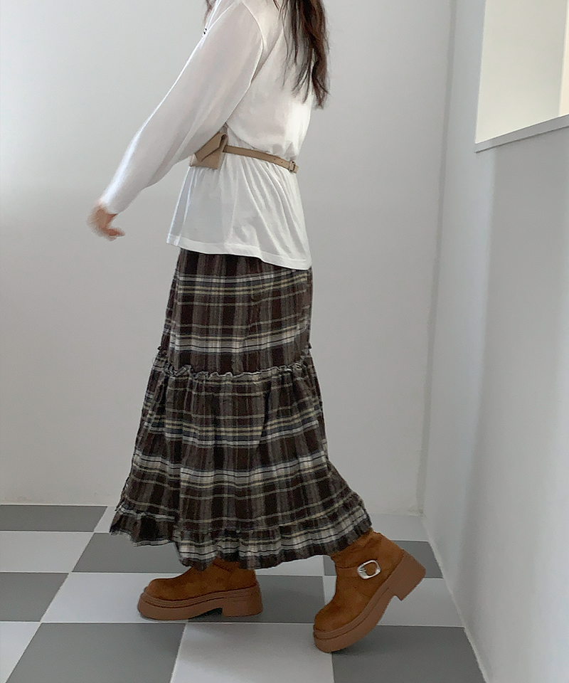 Sorbet Long Checkered Skirt