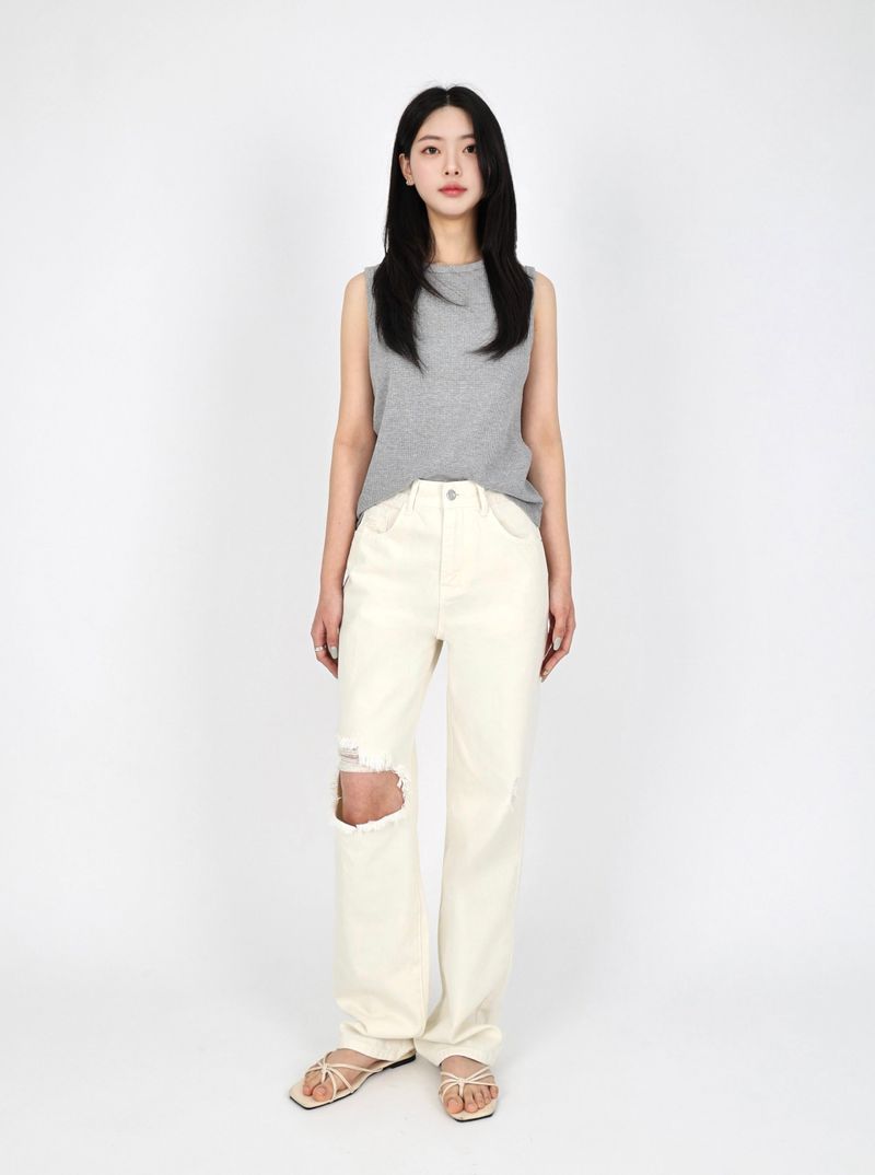 DESTROYED SLIM WIDE FIT DYING PANTS_ Cream White code 6836