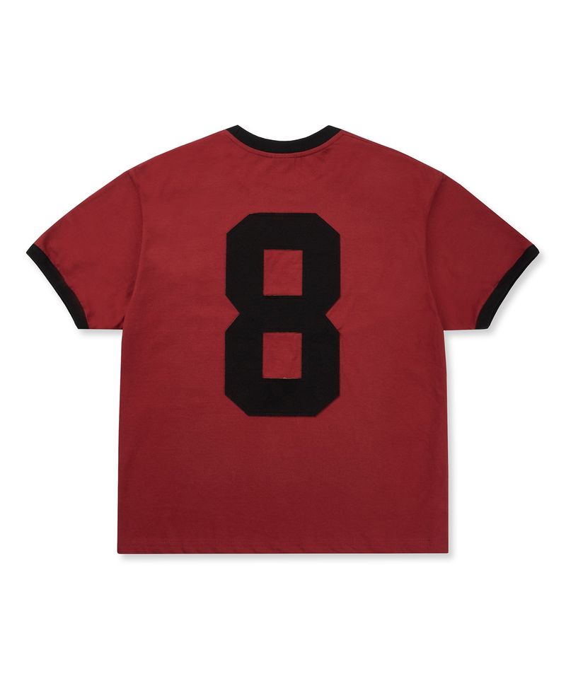 Numbering Patch Crop Ringer T-Shirt - Red