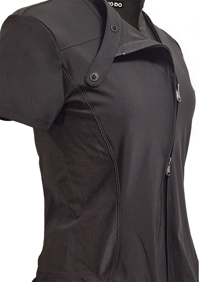  CURVED ZIP-UP SHIRT WITH LAYER . DARK BROWN