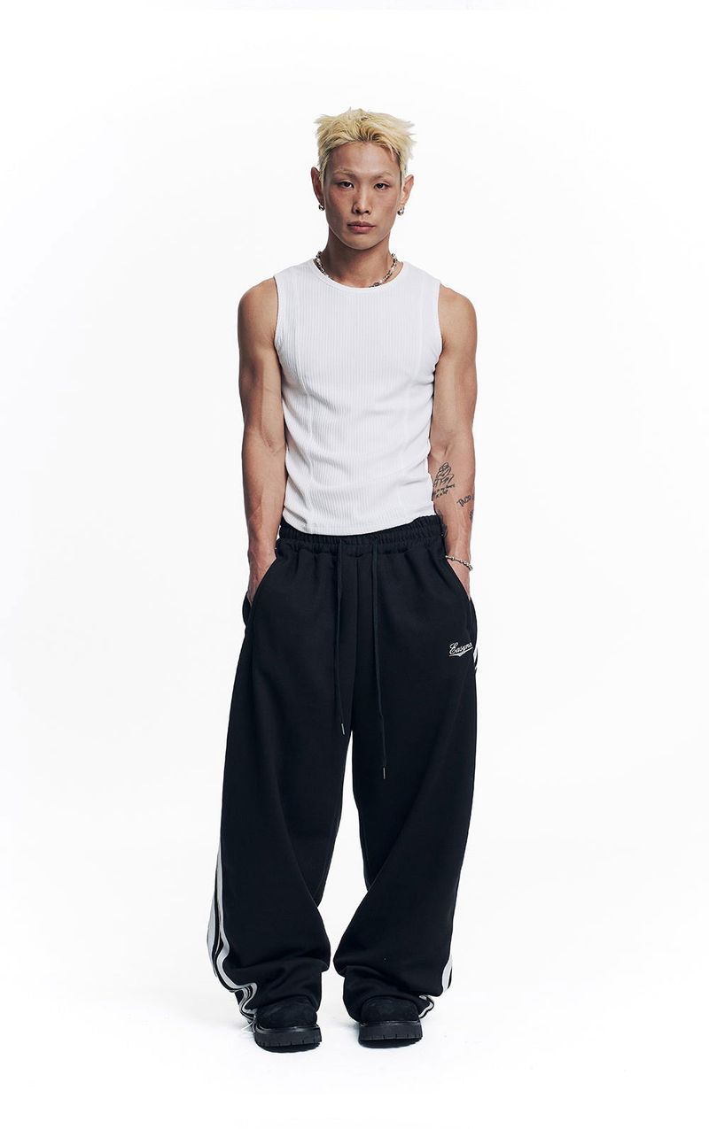 Star Piping Track Balloon Sweat Pants - Black