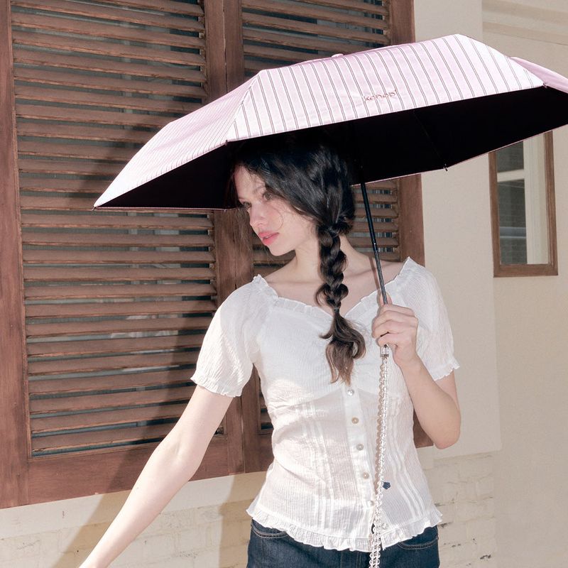 kenopi（ケノピ）の「[UV 99.% カット]kenopi Sunshine Farmhouse 3-Folding Parasol - Vintage Pink Stripe（Fashion Accessories）」