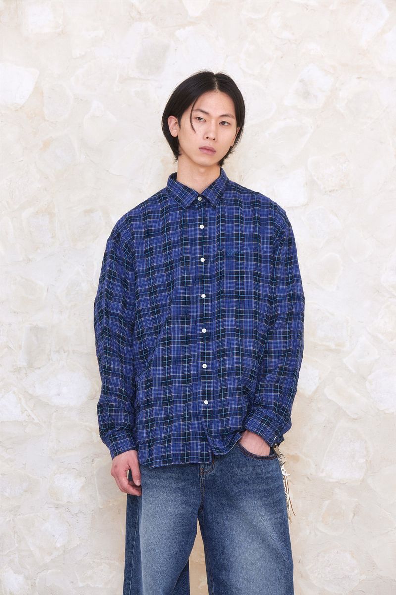 ALARMSEOUL（アラームソウル）の「ALARM ONE POCKET CHECK SHIRT_BLUE（Tops）」