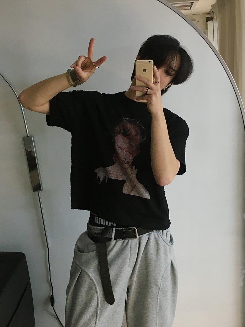 [A-T0111] ポップコーンクロップ半袖Tシャツ (2色)