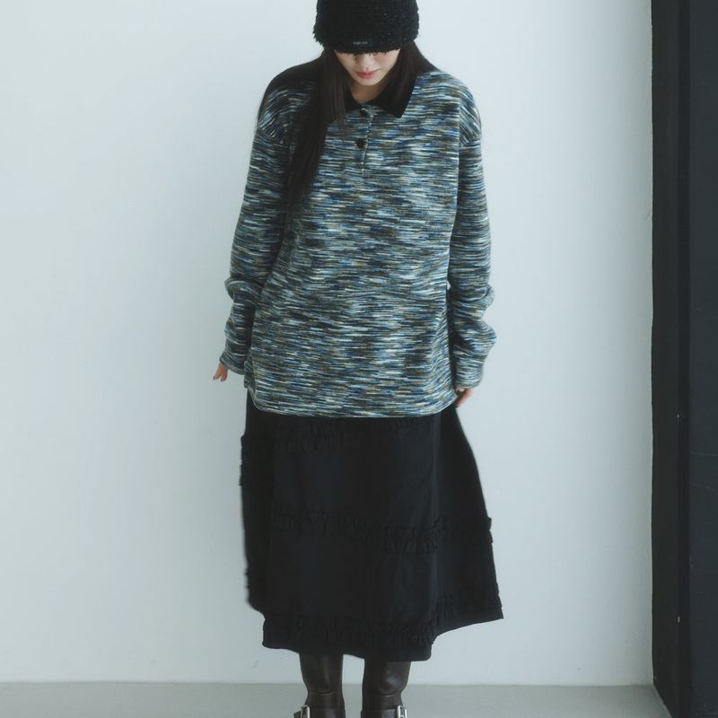 KOOKEESEE(クキシ)の「Marble Stripe Collar Tee (blue)(Tops)」